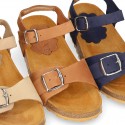 Nobuck leather sandal shoes BIO style to dress with buckles design.