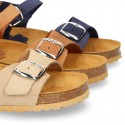Nobuck leather sandal shoes BIO style to dress with buckles design.