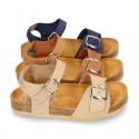 Nobuck leather sandal shoes BIO style to dress with buckles design.