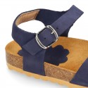 Nobuck leather sandal shoes BIO style to dress with buckles design.