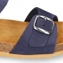 Nobuck leather sandal shoes BIO style to dress with buckles design.