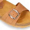 Nobuck leather sandal shoes BIO style to dress with buckles design.