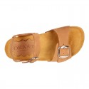 Nobuck leather sandal shoes BIO style to dress with buckles design.