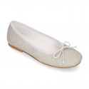 Classic Girl ballet flats in CEREMONY LINEN to dress with adjustable bow.