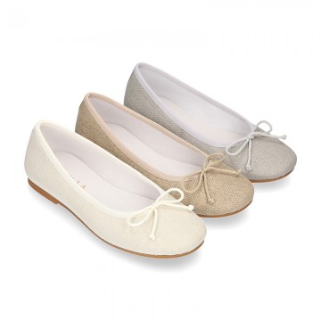 Classic Girl ballet flats in CEREMONY LINEN to dress with adjustable bow.