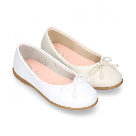 Washable summer Nappa leather Ballet shoes with adjustable ribbon.