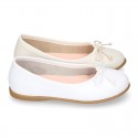 Washable summer Nappa leather Ballet shoes with adjustable ribbon.