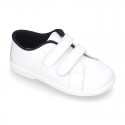 Washable Nappa leather tennis shoes laceless for little kids.