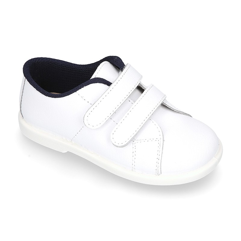 Washable Nappa leather tennis shoes laceless for little kids. 34 ...