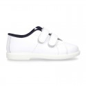 Washable Nappa leather tennis shoes laceless for little kids.