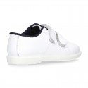 Washable Nappa leather tennis shoes laceless for little kids.