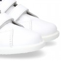 Washable Nappa leather tennis shoes laceless for little kids.