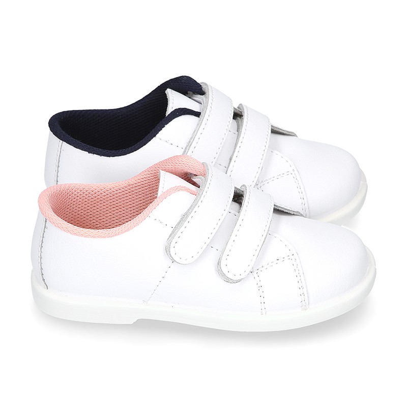 Washable Nappa leather tennis shoes laceless for little kids. 34 ...