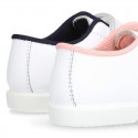 Washable Nappa leather tennis shoes laceless for little kids.