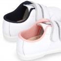 Washable Nappa leather tennis shoes laceless for little kids.