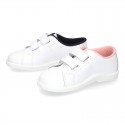 Washable Nappa leather tennis shoes laceless for little kids.