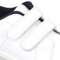 Washable Nappa leather tennis shoes laceless for little kids.