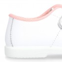 Washable Nappa leather tennis shoes laceless for little kids.