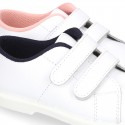 Washable Nappa leather tennis shoes laceless for little kids.