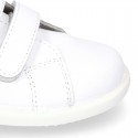 Washable Nappa leather tennis shoes laceless for little kids.