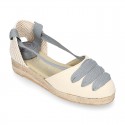 Cotton canvas girl espadrilles shoes Valenciana style with THREE COLORS RIBBONS design.