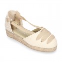 Cotton canvas girl espadrilles shoes Valenciana style with THREE COLORS RIBBONS design.