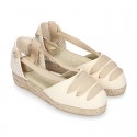 Cotton canvas girl espadrilles shoes Valenciana style with THREE COLORS RIBBONS design.