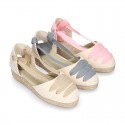 Cotton canvas girl espadrilles shoes Valenciana style with THREE COLORS RIBBONS design.