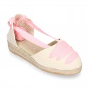 Cotton canvas girl espadrilles shoes Valenciana style with THREE COLORS RIBBONS design.