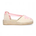 Cotton canvas girl espadrilles shoes Valenciana style with THREE COLORS RIBBONS design.