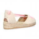 Cotton canvas girl espadrilles shoes Valenciana style with THREE COLORS RIBBONS design.