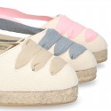 Cotton canvas girl espadrilles shoes Valenciana style with THREE COLORS RIBBONS design.