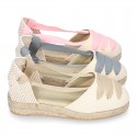 Cotton canvas girl espadrilles shoes Valenciana style with THREE COLORS RIBBONS design.