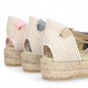 Cotton canvas girl espadrilles shoes Valenciana style with THREE COLORS RIBBONS design.