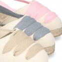 Cotton canvas girl espadrilles shoes Valenciana style with THREE COLORS RIBBONS design.