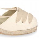 Cotton canvas girl espadrilles shoes Valenciana style with THREE COLORS RIBBONS design.