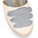 Cotton canvas girl espadrilles shoes Valenciana style with THREE COLORS RIBBONS design.