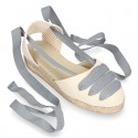 Cotton canvas girl espadrilles shoes Valenciana style with THREE COLORS RIBBONS design.