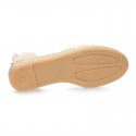 Cotton canvas girl espadrilles shoes Valenciana style with THREE COLORS RIBBONS design.