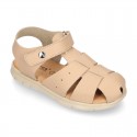 SOFT Leather sandals CASUAL style with hook and loop strap for kids.