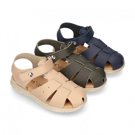 SOFT Leather sandals CASUAL style with hook and loop strap for kids.