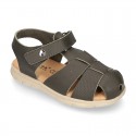 SOFT Leather sandals CASUAL style with hook and loop strap for kids.