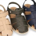 SOFT Leather sandals CASUAL style with hook and loop strap for kids.