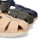 SOFT Leather sandals CASUAL style with hook and loop strap for kids.