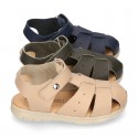 SOFT Leather sandals CASUAL style with hook and loop strap for kids.