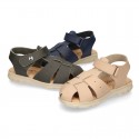 SOFT Leather sandals CASUAL style with hook and loop strap for kids.