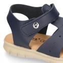 SOFT Leather sandals CASUAL style with hook and loop strap for kids.