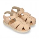 SOFT Leather sandals CASUAL style with hook and loop strap for kids.