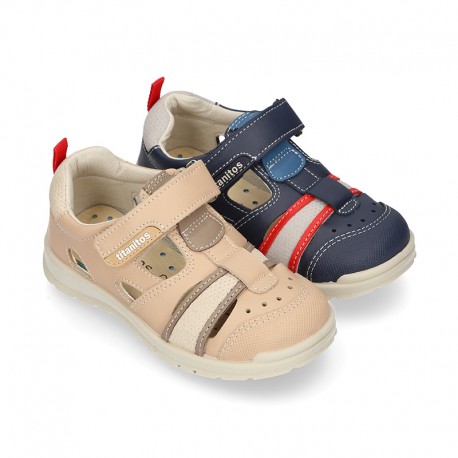 SPORT Leather sandals with hook and loop strap for kids.