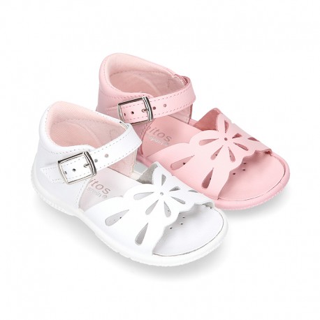 Washable leather sandal shoes with butterfly design and FLEXIBLE soles.